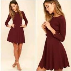Lulu's Cumulonimbus Clouds Burgundy Skater Dress